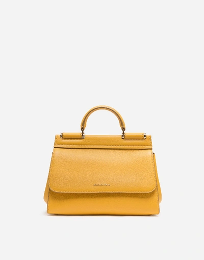 Shop Dolce & Gabbana Small Calfskin Sicily Soft Bag In Yellow