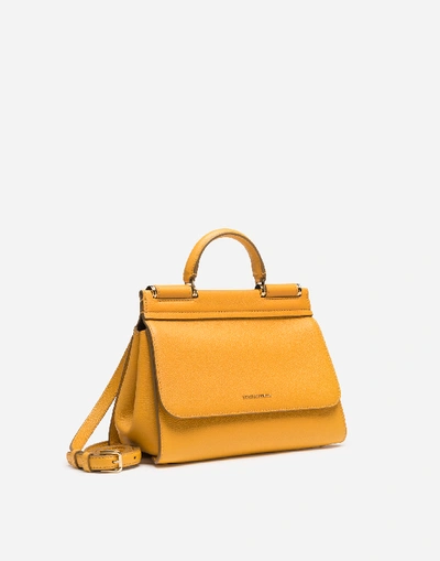 Shop Dolce & Gabbana Small Calfskin Sicily Soft Bag In Yellow