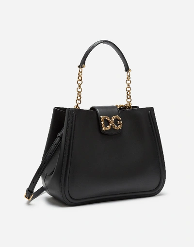 Shop Dolce & Gabbana Large Calfskin Dg Amore Bag In Black
