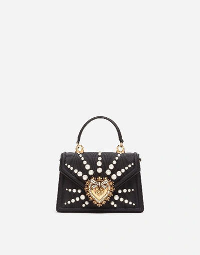 Shop Dolce & Gabbana Small Moiré Devotion Bag With Pearl Embroidery In Black