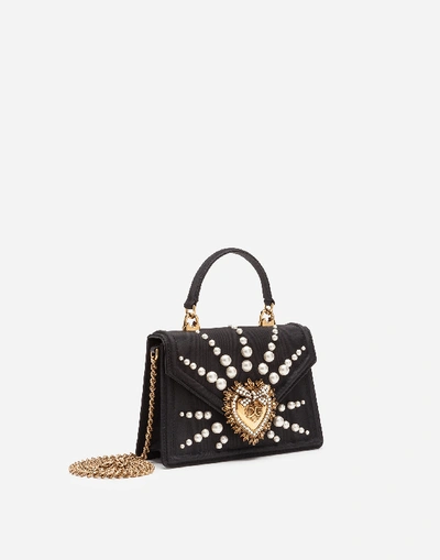 Shop Dolce & Gabbana Small Moiré Devotion Bag With Pearl Embroidery In Black
