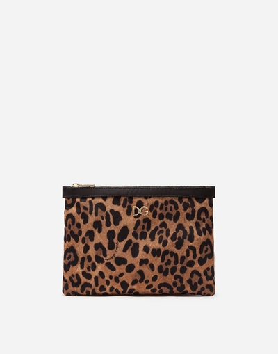 Shop Dolce & Gabbana Leopard Print Nylon Flat Beauty Case