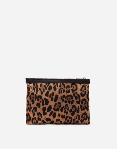 Shop Dolce & Gabbana Leopard Print Nylon Flat Beauty Case