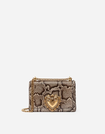 Shop Dolce & Gabbana Medium Devotion Crossbody Bag In Python Skin In Nude