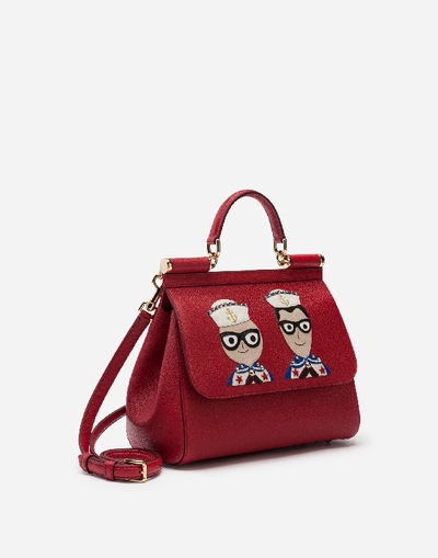 Shop Dolce & Gabbana Medium Sicily Handbag In Dauphine Calfskin With Designers' Patches In Red