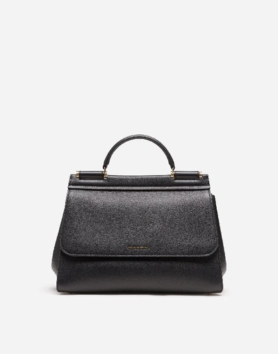 Shop Dolce & Gabbana Medium Calfskin Sicily Soft Bag In Black