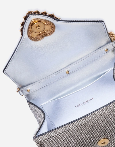 Shop Dolce & Gabbana Small Devotion Bag In Mordore Nappa Leather With Rhinestone Detailing In Silver