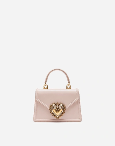Shop Dolce & Gabbana Small Smooth Calfskin Devotion Bag In Pale Pink