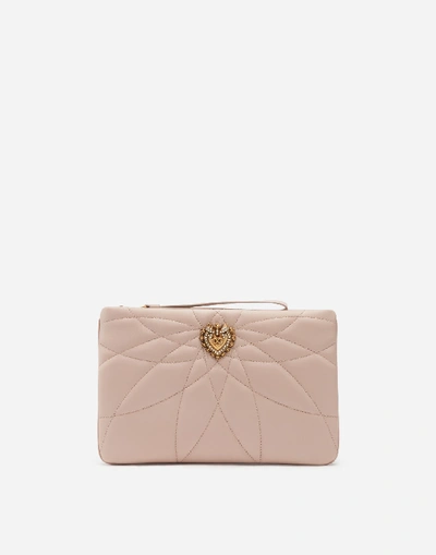 Shop Dolce & Gabbana Quilted Nappa Leather Devotion Clutch In Pale Pink
