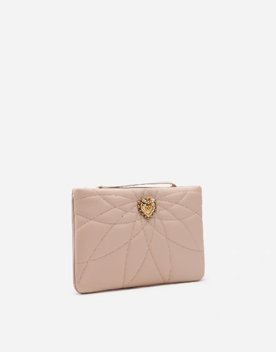 Shop Dolce & Gabbana Quilted Nappa Leather Devotion Clutch In Pale Pink