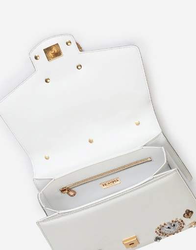 Shop Dolce & Gabbana Dg Amore Bag In Calfskin With Heart Embroidery In White