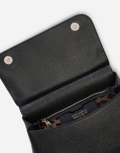 Shop Dolce & Gabbana Medium Sicily Handbag In Dauphine Calfskin With Designers' Patches In Black
