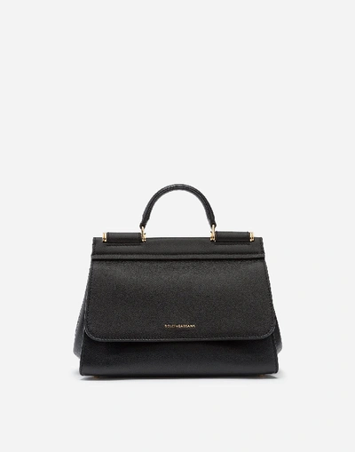 Shop Dolce & Gabbana Small Calfskin Sicily Soft Bag In Black