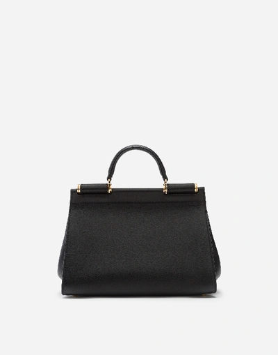 Shop Dolce & Gabbana Small Calfskin Sicily Soft Bag In Black