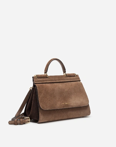 Shop Dolce & Gabbana Small Sicily Soft Bag In Two-tone Split-grain Leather In Beige
