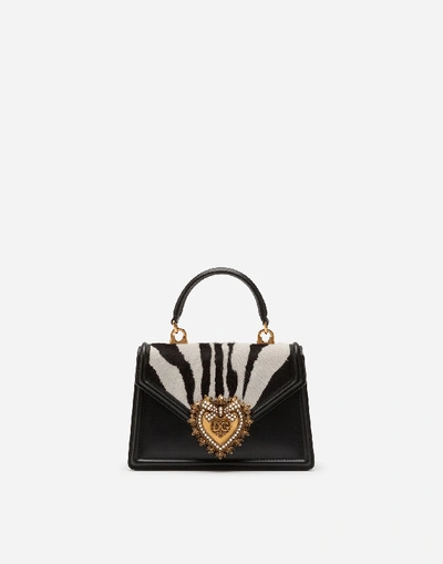 Shop Dolce & Gabbana Small Devotion Bag In Pony-style Material With Zebra Print In Animal Print