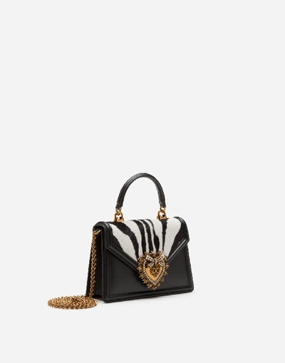 Shop Dolce & Gabbana Small Devotion Bag In Pony-style Material With Zebra Print In Animal Print