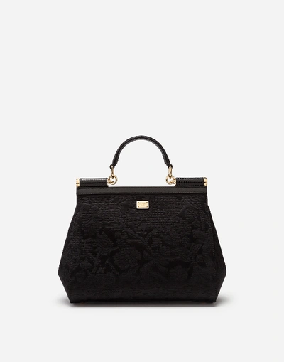Shop Dolce & Gabbana Medium Sicily Bag In Brocade With Appliqués And Embroidery In Black