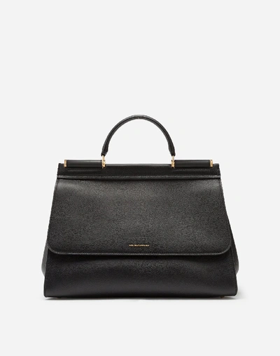 Shop Dolce & Gabbana Large Calfskin Sicily Soft Bag In Black