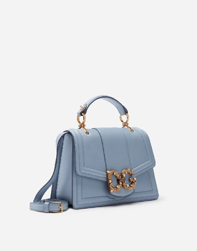 Shop Dolce & Gabbana Dg Amore Bag In Calfskin In Light Blue