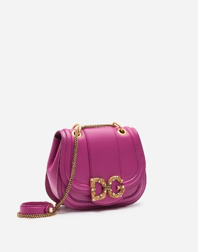 Shop Dolce & Gabbana Small Dg Amore Bag In Calfskin In Purple