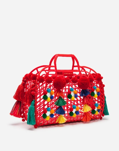 Shop Dolce & Gabbana Pvc Kendra Shopping Bag With Embroidery