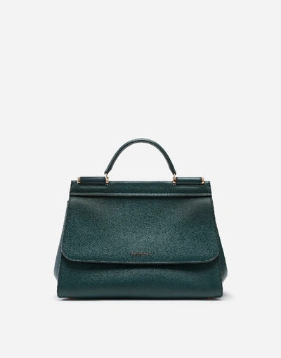 Shop Dolce & Gabbana Medium Calfskin Sicily Soft Bag In Green