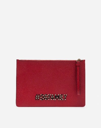 Shop Dolce & Gabbana Clutch In Dauphine Calfskin With Designers' Patches In Red