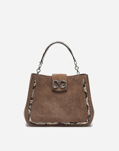 Shop Dolce & Gabbana Small Dg Amore Bag In Mixed Materials In Beige