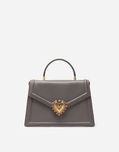 Shop Dolce & Gabbana Large Devotion Bag In Smooth Calfskin In Gray