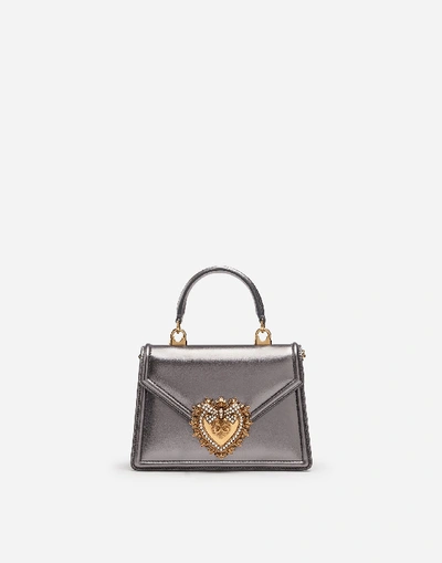 Dolce & Gabbana Small Devotion Bag In Mordore Nappa Leather In Silver