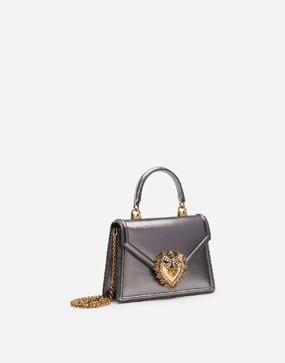 Dolce & Gabbana Small Devotion Bag In Mordore Nappa Leather In Silver