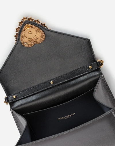 Dolce & Gabbana Small Devotion Bag In Mordore Nappa Leather In Silver