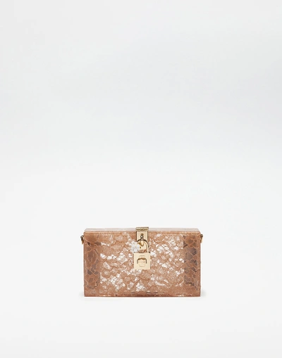 Shop Dolce & Gabbana Dolce Box Clutch In Sint Glass And Lace In Beige