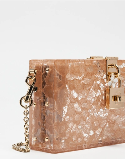 Shop Dolce & Gabbana Dolce Box Clutch In Sint Glass And Lace In Beige
