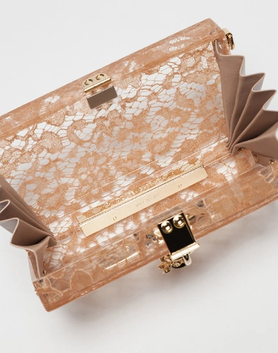 Shop Dolce & Gabbana Dolce Box Clutch In Sint Glass And Lace In Beige