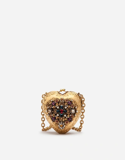 Shop Dolce & Gabbana My Heart Metal And Filigree Bag With Jewel Embroidery In Gold/multicolor