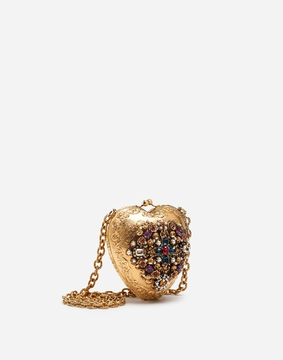 Shop Dolce & Gabbana My Heart Metal And Filigree Bag With Jewel Embroidery In Gold/multicolor