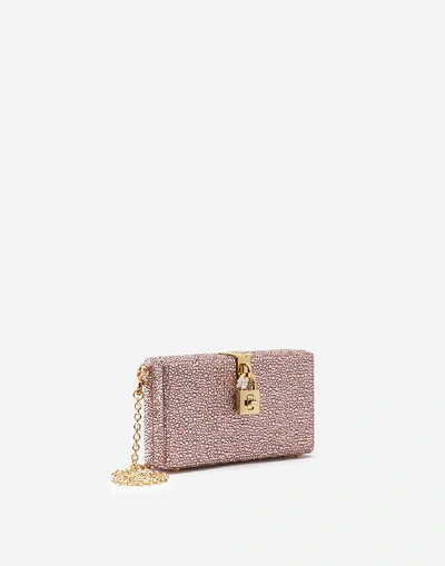 Shop Dolce & Gabbana Dolce Box Clutch With Heat-applied Rhinestones In Pink