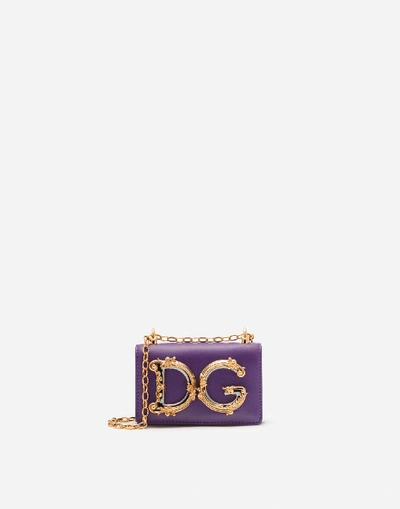 Shop Dolce & Gabbana Dg Girls Micro Bag In Plain Calfskin In Purple