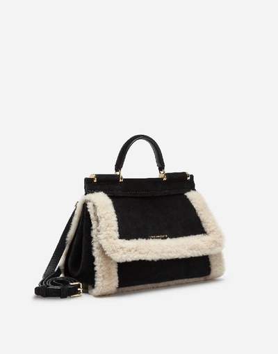 Shop Dolce & Gabbana Small Shearling Sicily Soft Bag In Multi-colored