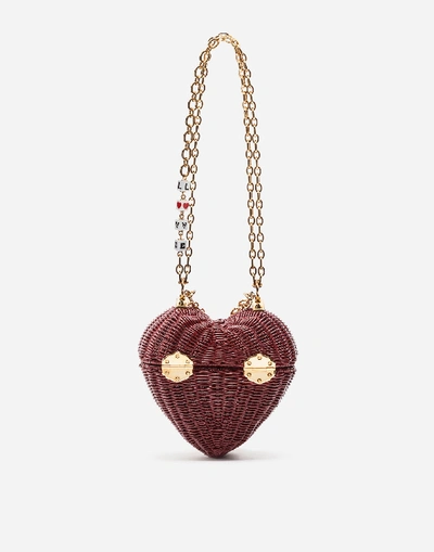Shop Dolce & Gabbana Dolce&gabbana Shoulder And Crossbody Bags - Dolce Heart Box In Painted Wicker In Red