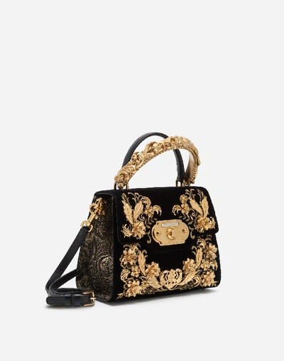 Shop Dolce & Gabbana Medium Velvet Welcome Bag With Baroque Embroidery In Black