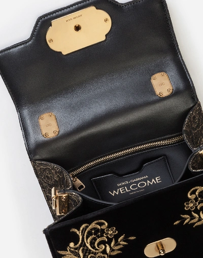 Shop Dolce & Gabbana Medium Velvet Welcome Bag With Baroque Embroidery In Black