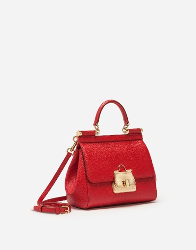 Shop Dolce & Gabbana Small Sicily Bag In Dauphine Calfskin In Red