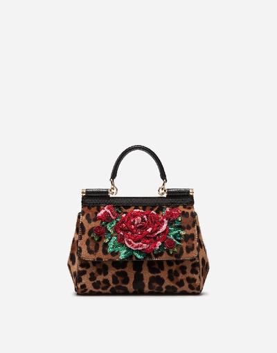 Shop Dolce & Gabbana Medium Sicily Bag In Leopard Print Embroidered Pony In Animal Print