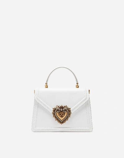 Shop Dolce & Gabbana Medium Devotion Bag In Smooth Calfskin In White