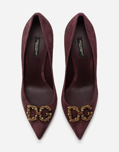Shop Dolce & Gabbana Split-grain Leather Pumps With Dg Amore Logo In Purple