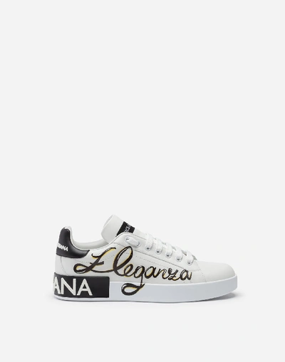 Shop Dolce & Gabbana Nappa Calfskin Portofino Sneakers With Eleganza Print