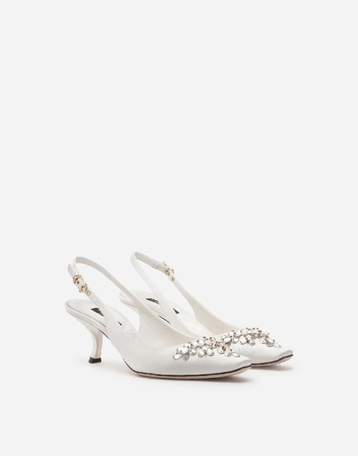 Shop Dolce & Gabbana Satin Sling Back With Bejeweled Embroidery